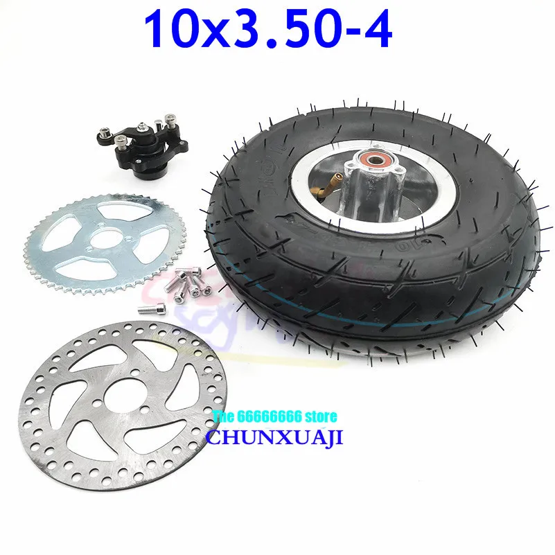 10x350-4 Tube Tyre with 4 Inch Hub Rim Brake Disc Sprocket Brake Pump 10x3.50-4 Tires Wheels Fits ATV Quad Go Kart 47cc 49cc