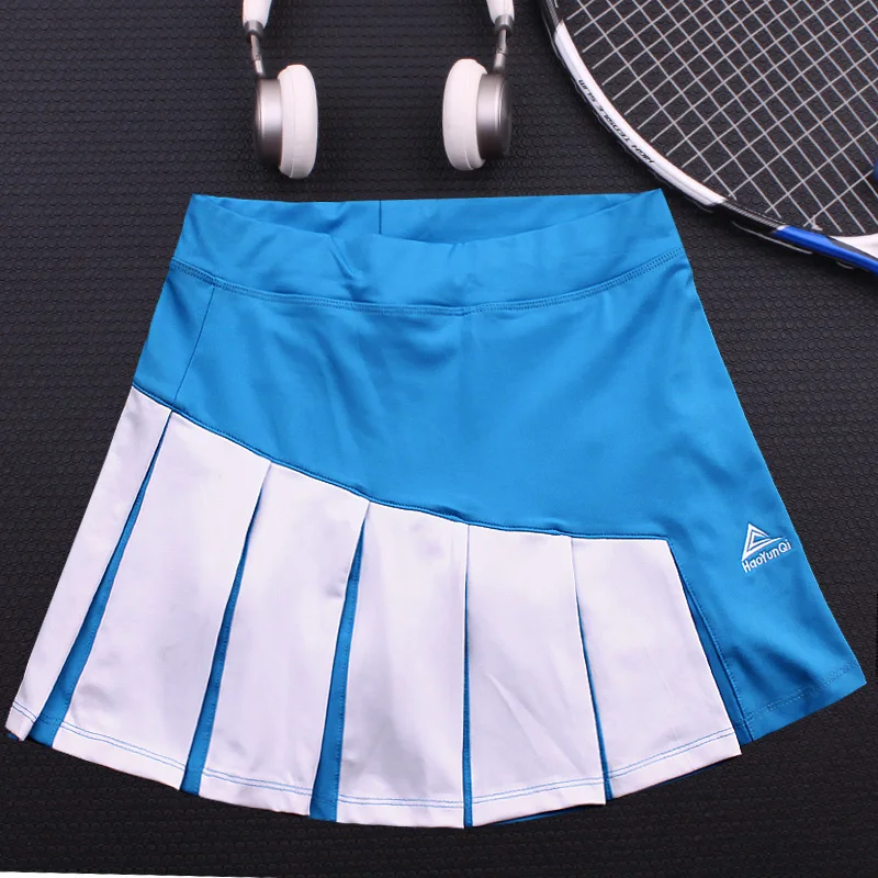 Women\'s sports tennis skirt, breathable double-layer running pleated skirt,Contrast color badminton short skirt with pockets