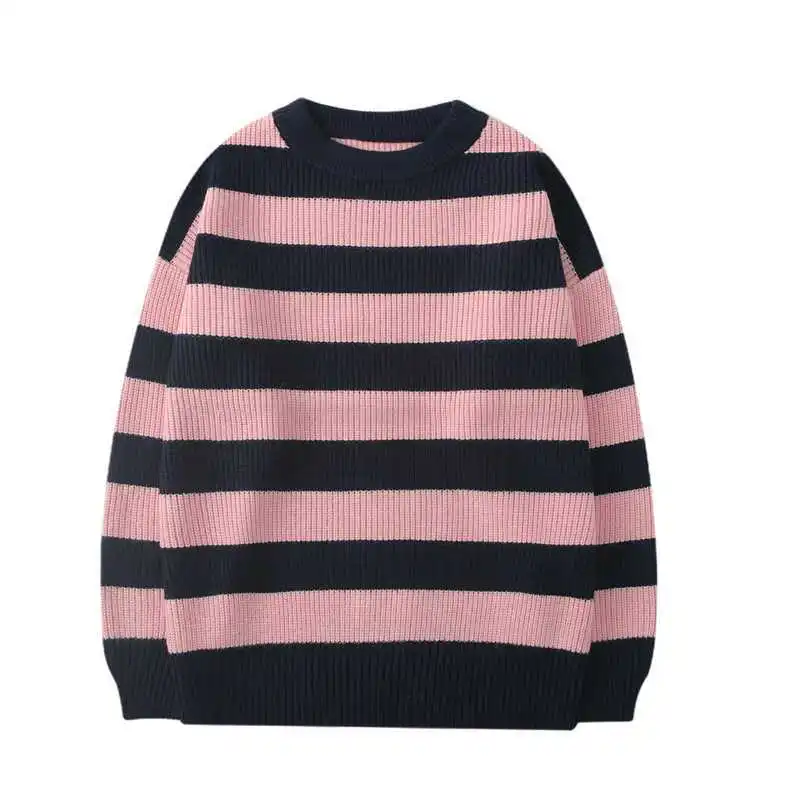 Vintage knitted sweater men\'s Harajuku casual cotton Pullover Tate Langdon sweater same striped couple top autumn 2021