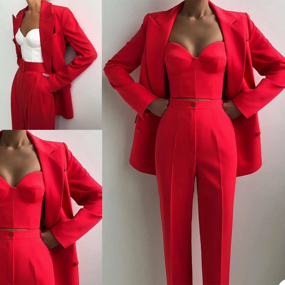 Blazer moda tapete vermelho feminino calças terno lazer soltinho vestuário para festa de casamento (jaqueta + calças)