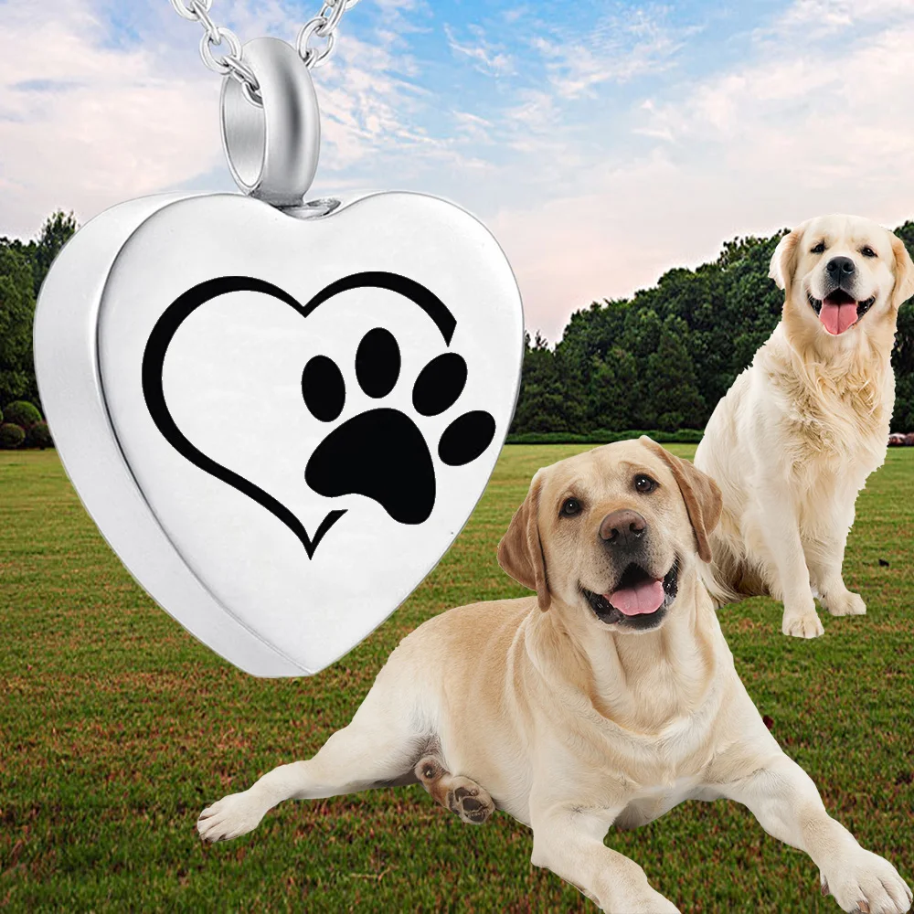 Cremation Urn Ashes Holder Pendant For Dog paw print Necklace stainless steel heart pet urn necklace keepsake