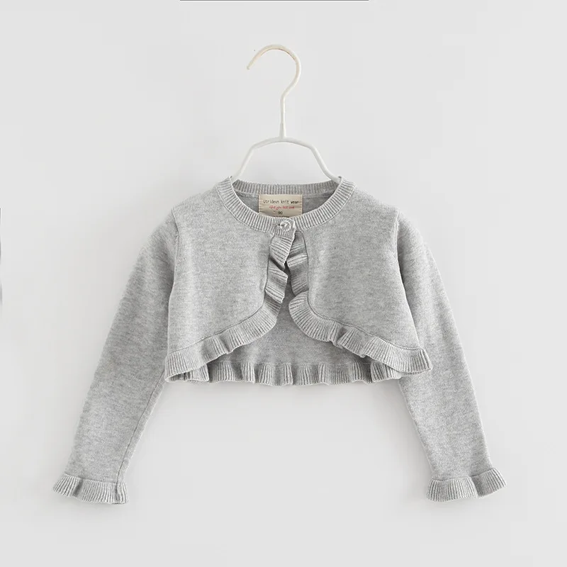 Gray Girls Cardigan Kids Sweater Knit Jacket 100% Cotton Outerwear Girls Coat 1 2 3 4 5 6 Years  Kids Clothes RKC195104