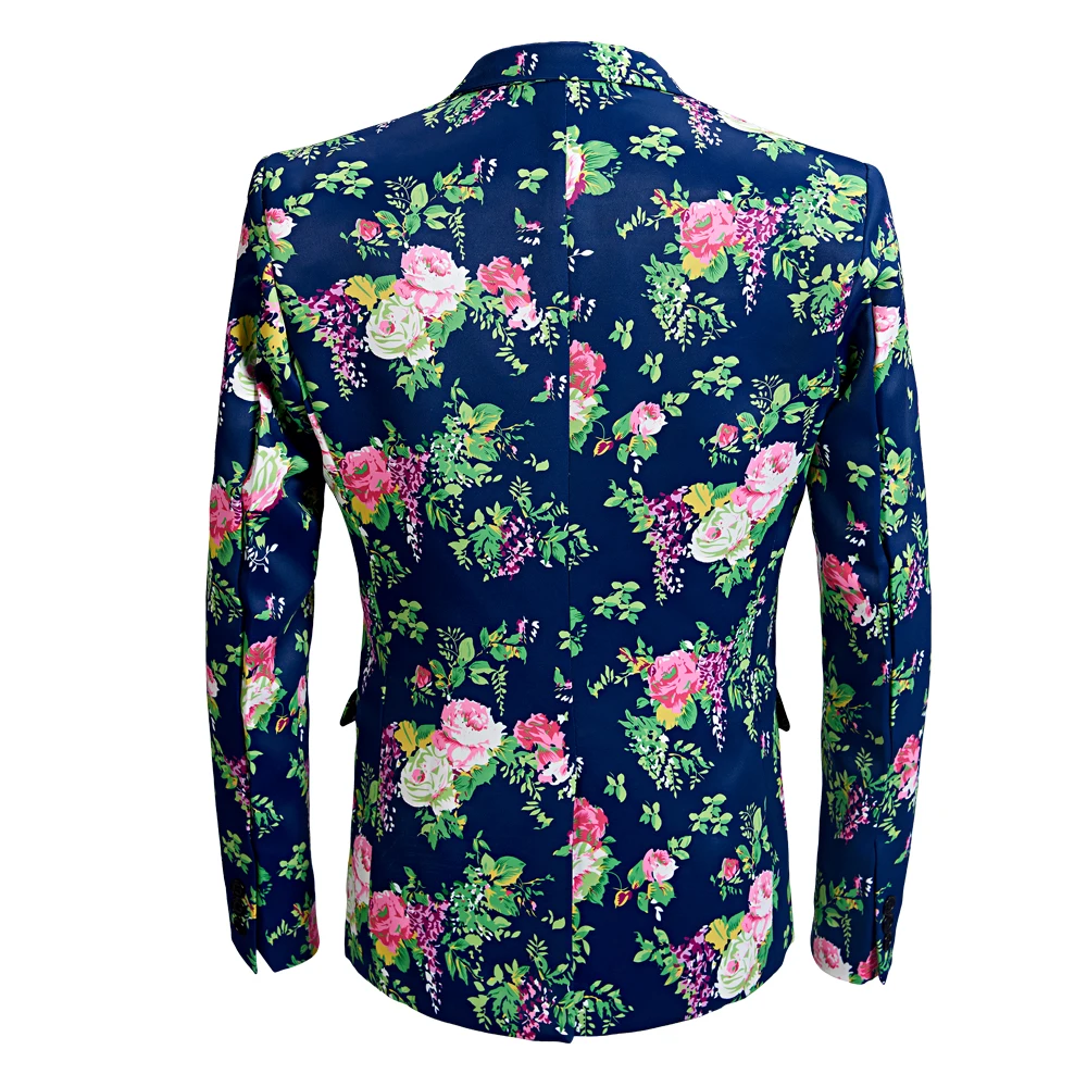 Mens Casual Suit Blazers Blue Printing Groom Wedding Dress Suit Banquet Stage Performance Suit Men's Nightclub Style Suit Jacket