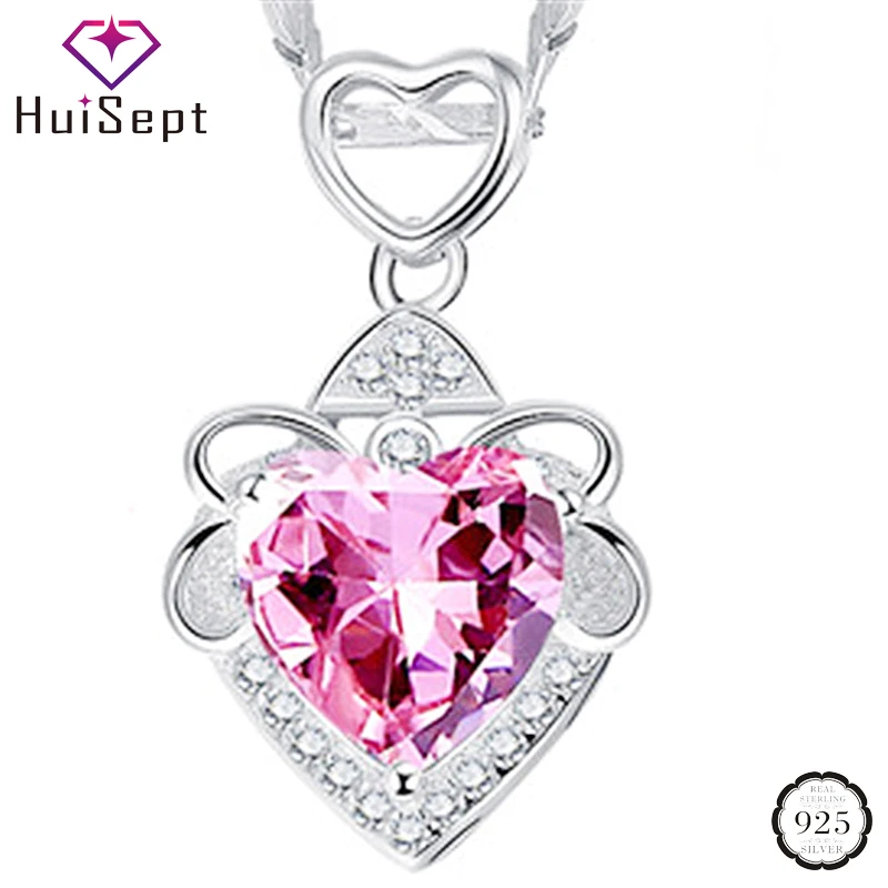 

HuiSept Trendy Silver 925 Jewelry Necklace with Zircon Heart Shape Pendant Romantic Wedding Party Gift Accessories for Women