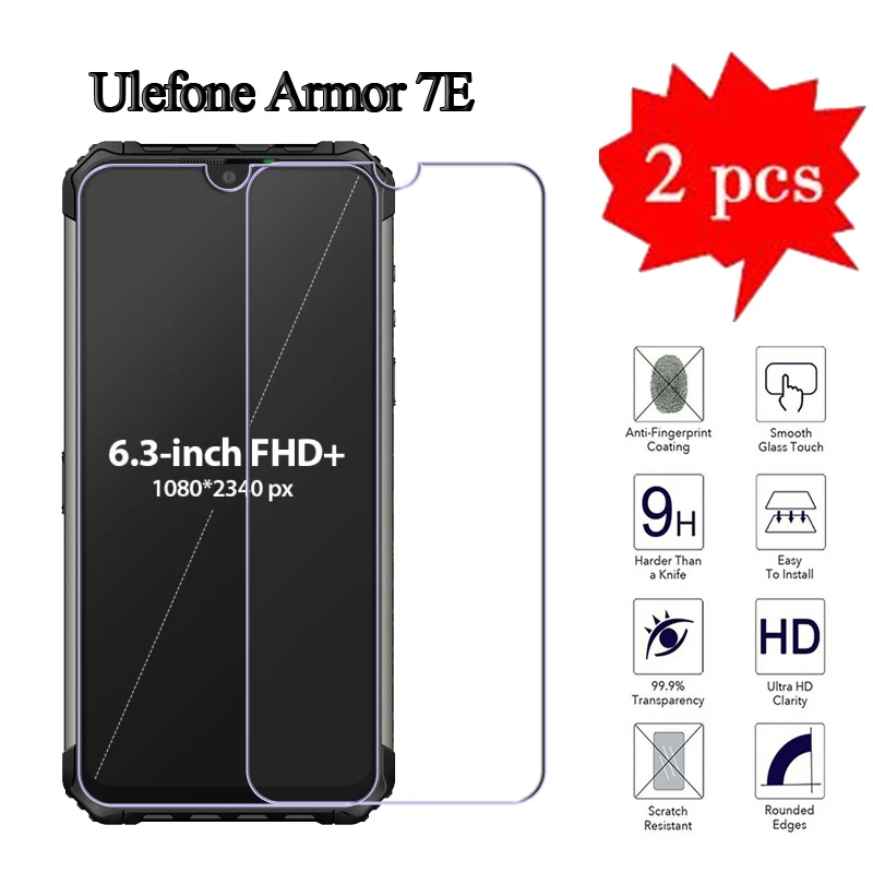

2-1Pcs Glass Cover For Ulefone Armor 7E Glass 2.5D 9H Phone Screen Protector Film For Armor 7 E Explosion-proof Protective Glass