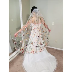 Veli da sposa in pizzo floreale con pettine fiori di campo avorio giardino segreto accessori da sposa colorati punta delle dita per le spose