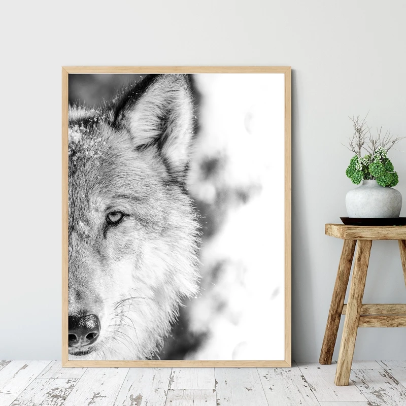 Black White Wolf Print Forest Animal Photography Poster Wilderness Wall Art Canvas Painting Wall Picture Living Room Home Decor