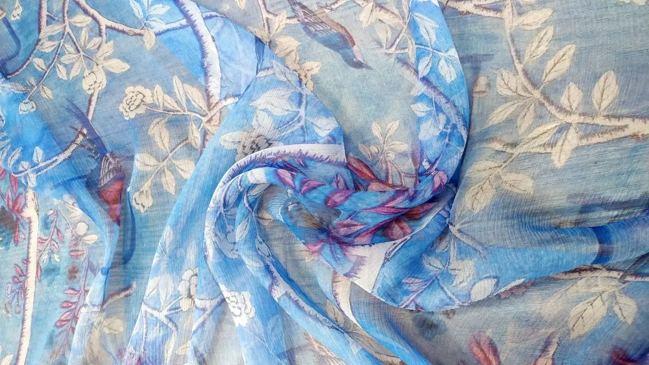 100% Pure PRINT SILK CHIFFON FABRIC 8mm Width 140CM Silk Chiffon Dress Fabric Natural Silk Fabric For Dress Shirt Flowers Blue