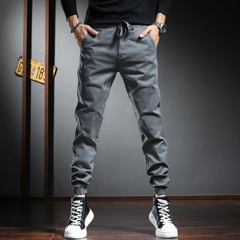 Fashion Gray Cotton Casual Pants Men Sport Joggers Streetwear Slim Fit Trousers Mens