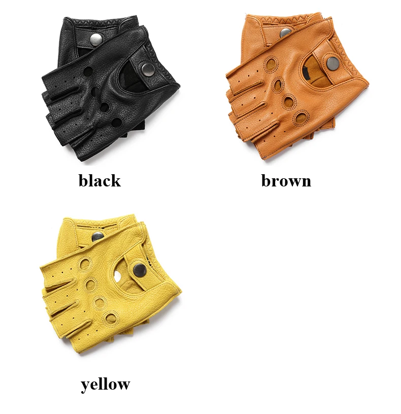 Male100% Genuine Leather Half Finger Short Gloves Men Real Sheep Skin Yellow/Brown/Black Driving Riding Thin Deri Eldiven Luva