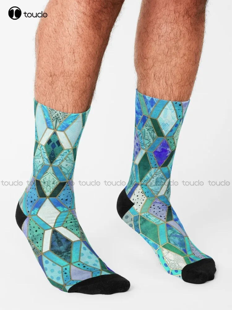 Sapphire & Emerald Diamond Patchwork Pattern Socks Funny Socks Unisex Adult Teen Youth Socks Personalized Custom