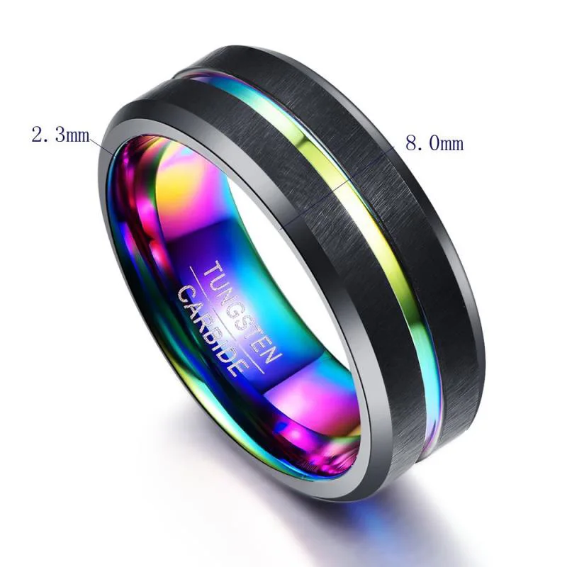 8mm Men Rings Black Brushed Tungsten Carbide Stainless Steel Ring Anniversary Wedding Engagement Bands Birthday Party Gift