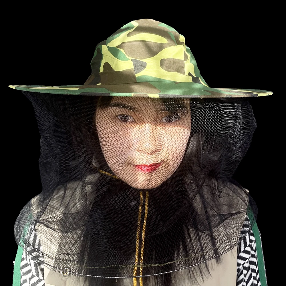 Beekeeper Apiarist Hat Camouflage With Veil Anti Bite Protection Drawstring Breathable Outside Fishing Hiking Keep Sunshine 1PCS