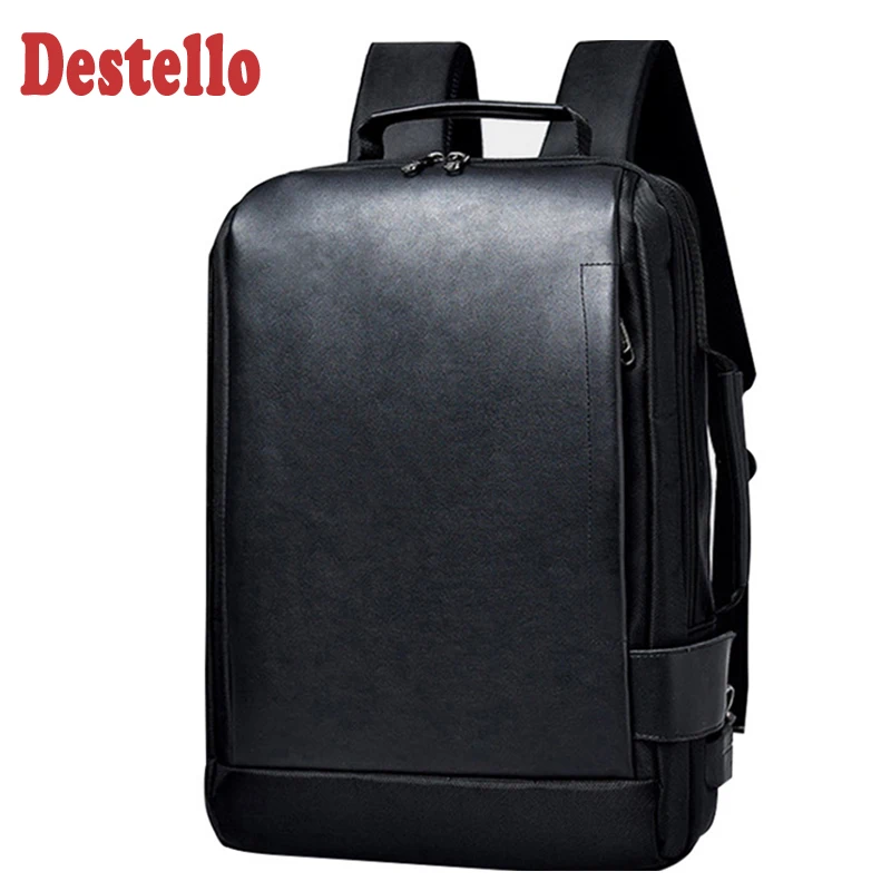 New Fashion Casual business bag Men Women Waterproof Backpack for travel Quality PU Leather Backpack Laptop Computer USB bookbag