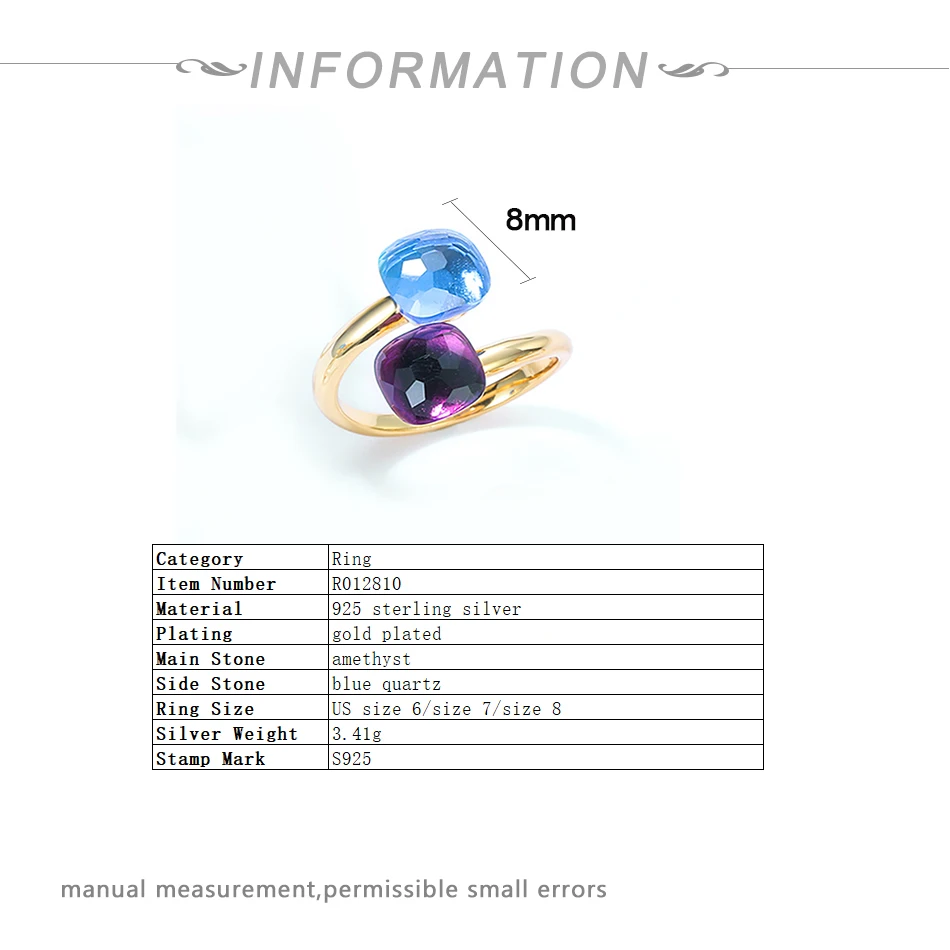 ALLNOEL Candy Style 925 Sterling Silver Resizable Rings For Women Green Blue Colorful Crystal Amethyst Unique Gifts Fine Jewelry