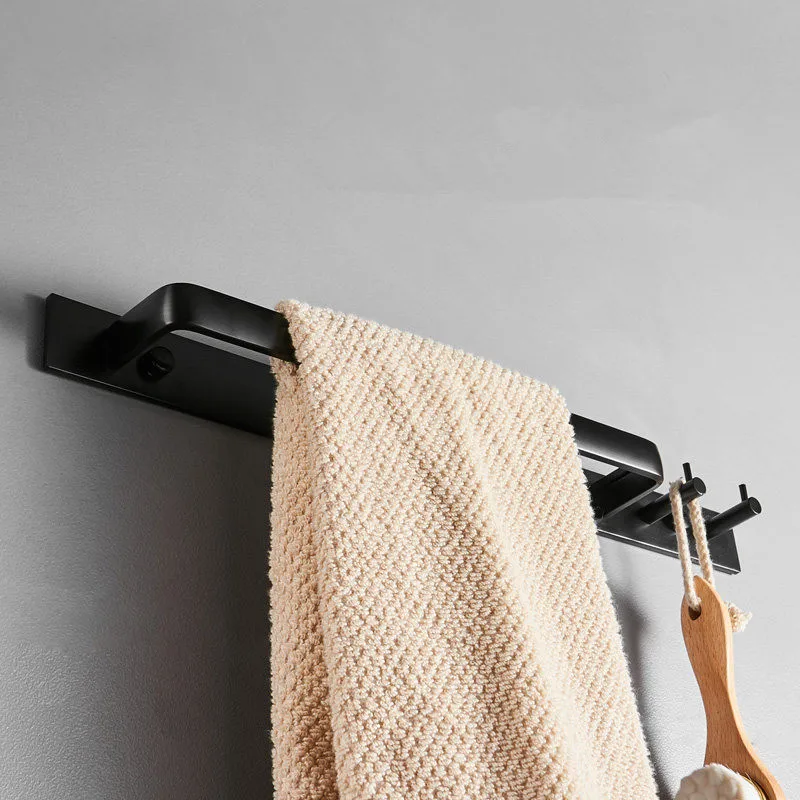 Aluminum Bathroom Towel Rack  Black&White Towel Bar Wall Mounted With Double Towel Hooks Bathroom Accessories