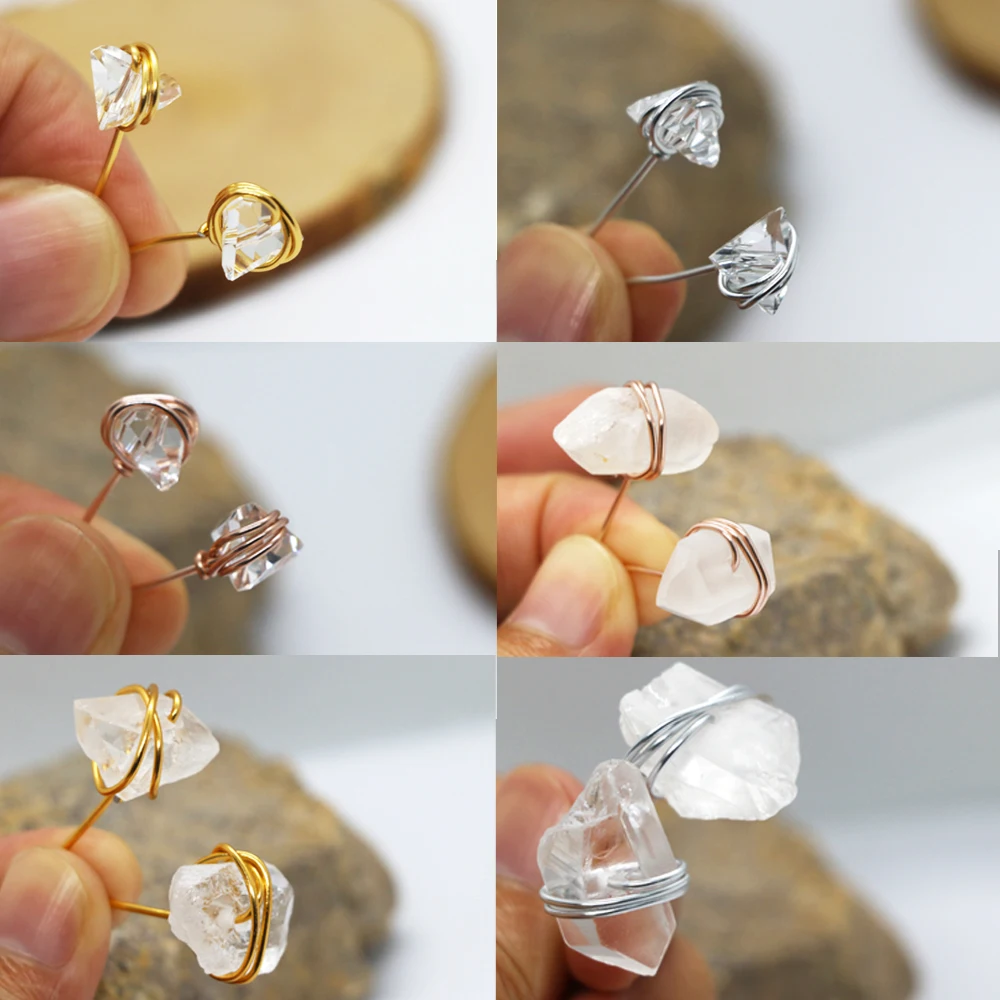Bohemia Natural Irregular White Crystal Stone Stud Earrings for Women Vintage Gold Color Copper Wire Twisted Ear Cuff Earrings