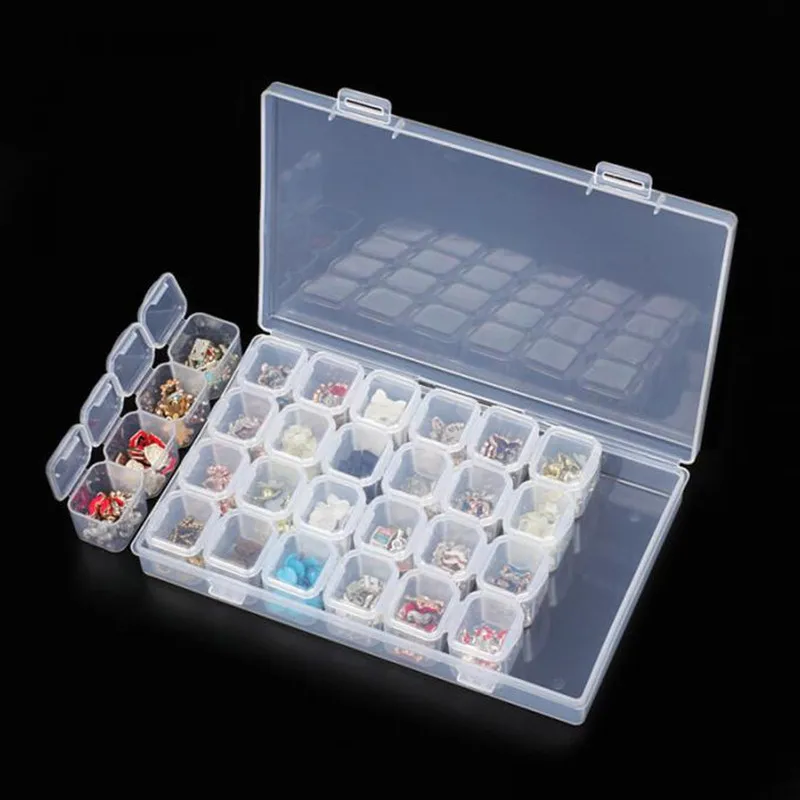 

28 Grids Separate Slots Empty Storage Box Grids Clear Nail Art Rhinestones Tools Jewelry Beads Display Storage Case Organizer