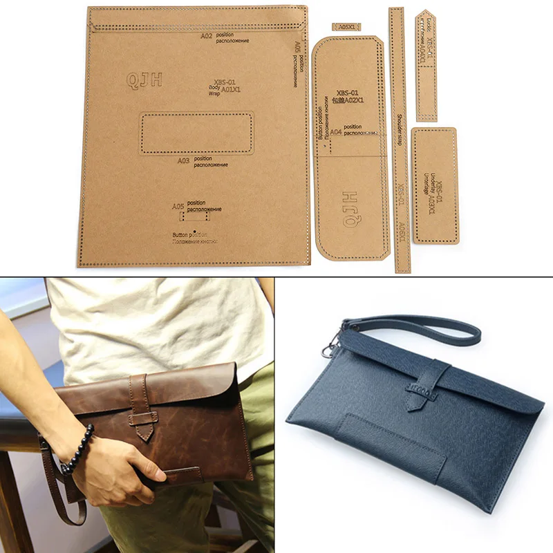 

1Set DIY Kraft Paper Template New Fashion Upscale Men's clutch Leather Craft Pattern DIY Stencil Sewing Pattern 27.5cm*16cm