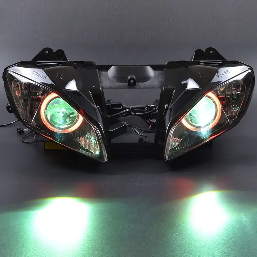 Motorcycle Front headlight Full Assembly Headlight Projector Red Angel Eyes Hi/Lo For Yamaha YZF R6 06 2007