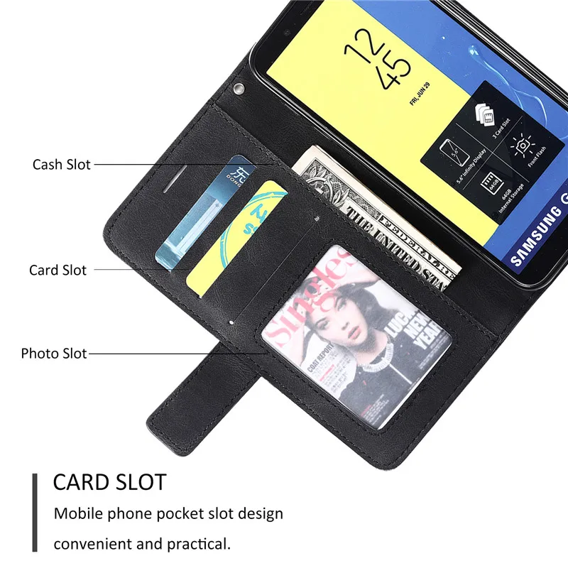 Leather Case on For Coque Samsung Galaxy J6 2018 Case Flip Cover na for Fundas Samsung J6 2018 Phone Cases Galaxy J8 2018 Etui