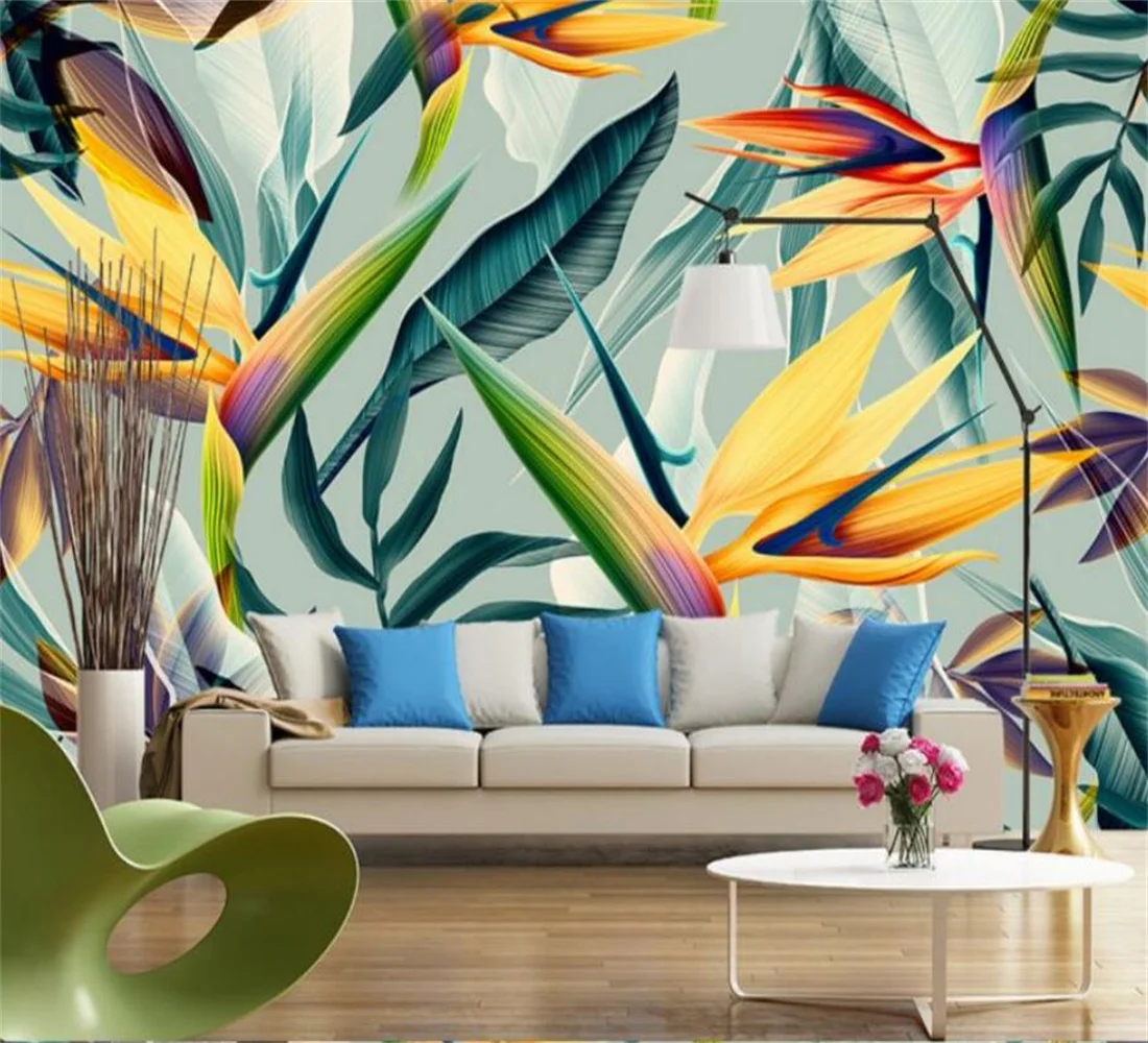 

Photo 3d wallpaper Tropical Landscape Wallpaper 3D Stereo Banana leaf Mural Bedroom Theme Hotel Restaurant 3d Wallpaper