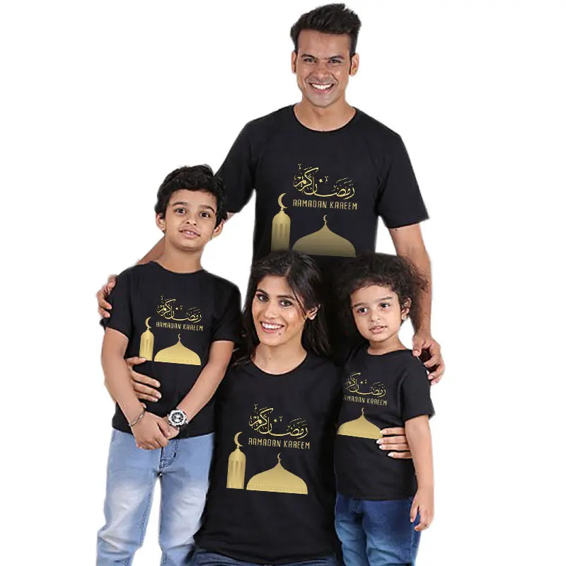 

Ramadan Kareem Moon Mosque T-Shirt Muslim Festival Cotton Family Matching Outfits Dad Mom and Kids Eid Al Fitr Family T Shirt