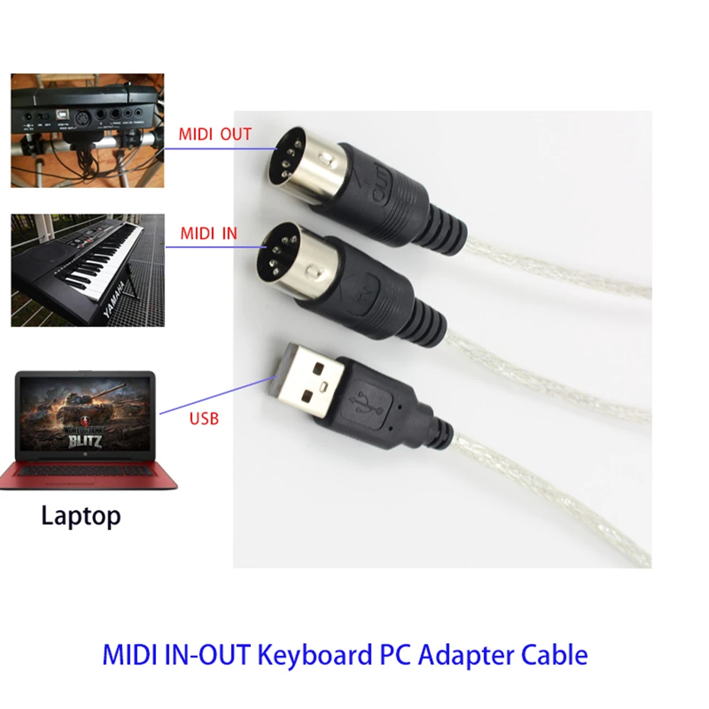 

Keyboard to PC adapter MIDI 5-pin to USB music recording converter interface