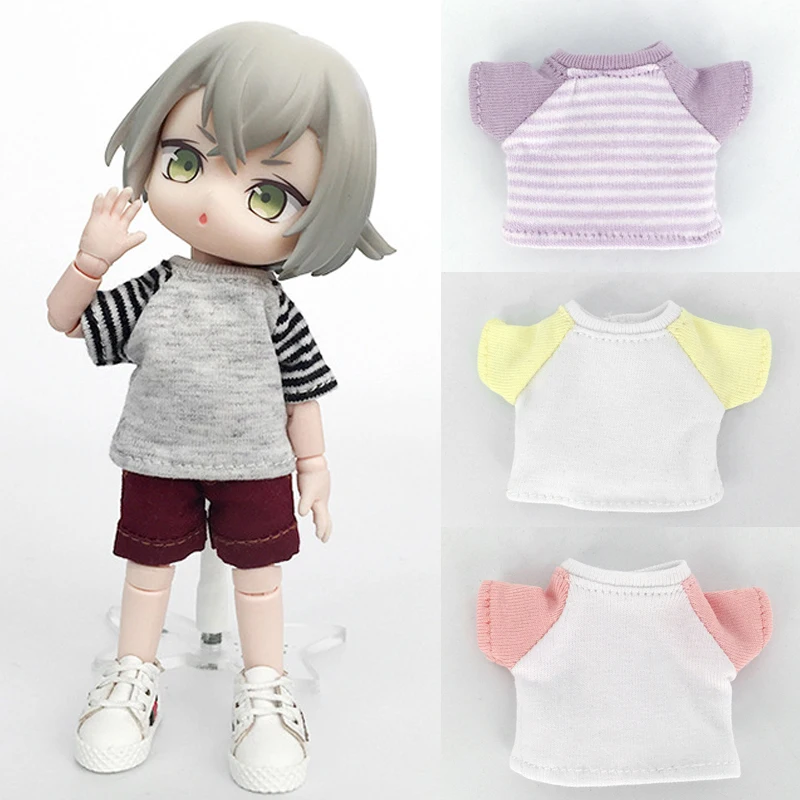 New ob11 bjd Doll Clothes Stripe T-shirt for 1/12 bjd, molly,obitsu11,ob11 doll accessories toy Clothing bjd  Denim shorts