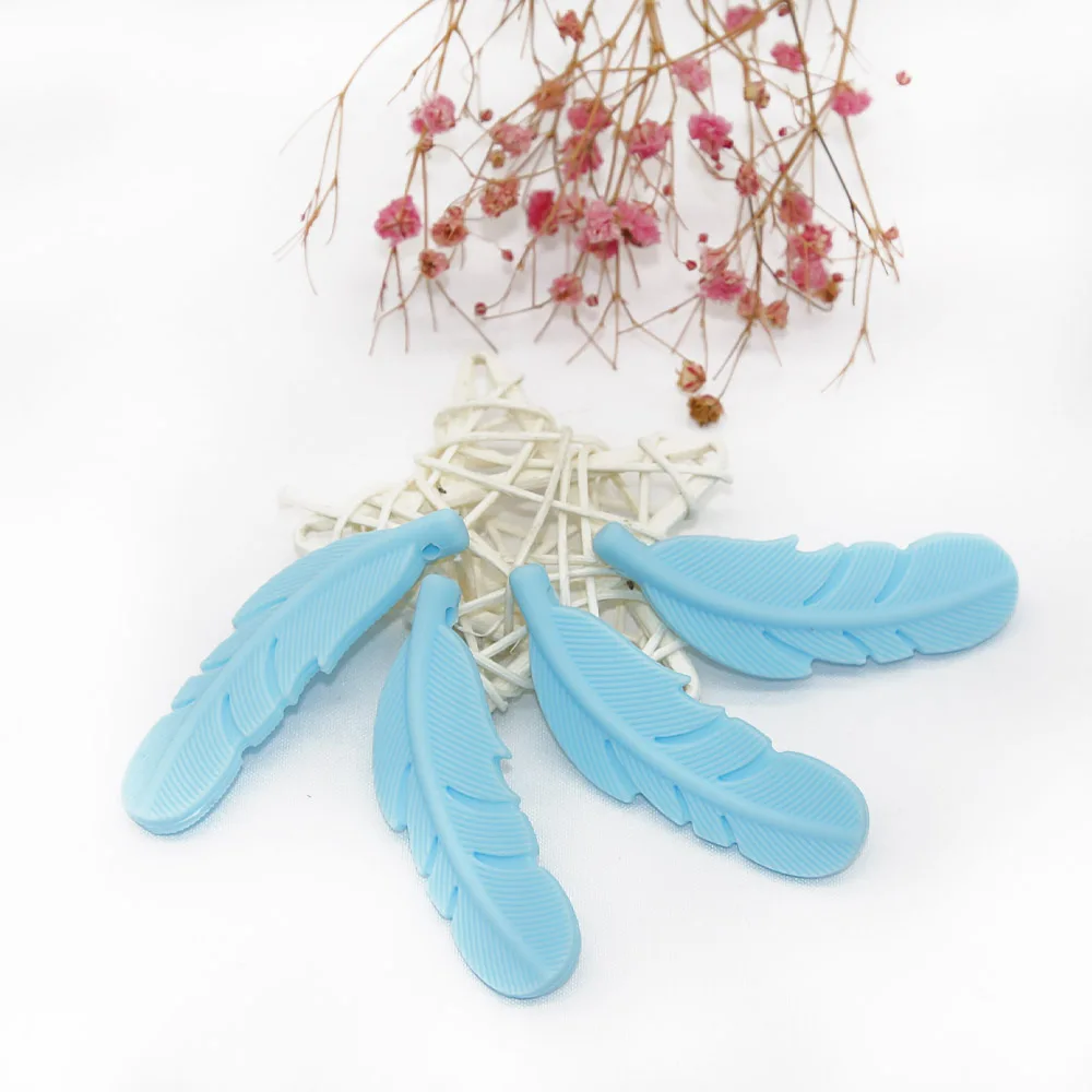 Cute-ideia-Baby Feather Silicone Beads, BPA Free, Handmade, mastigável, Sensorial Chupeta Clip, Brinquedos do bebê, 10pcs