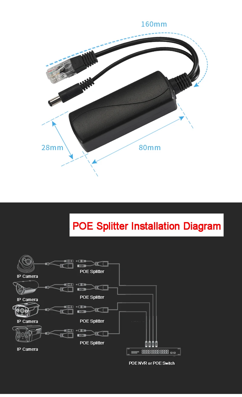 Imagem -03 - Cabo de Rede Padrão Fonte de Alimentação ip Câmera de Vigilância Poe Splitter 48v a 12v