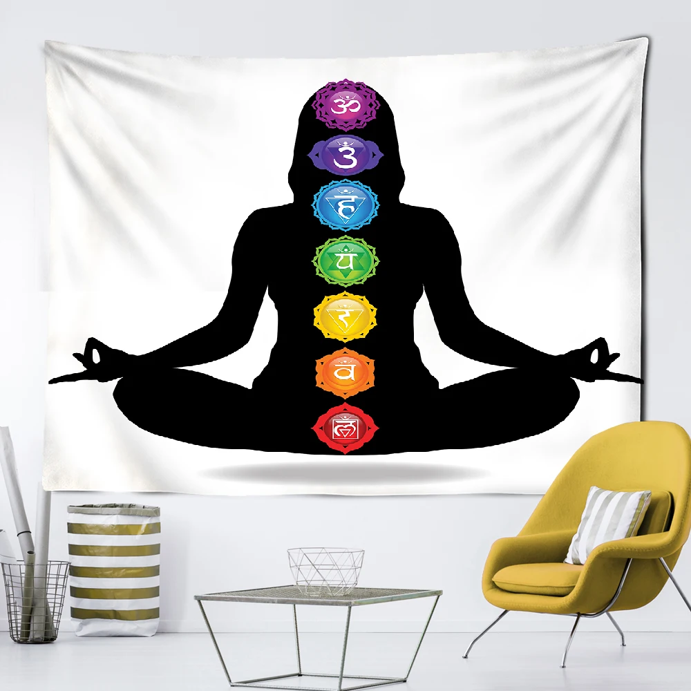 Indian Buddha statue, Chakra tapestry, wall decoration, mantra tapestry, witchcraft, bohemian hippies, home decoration