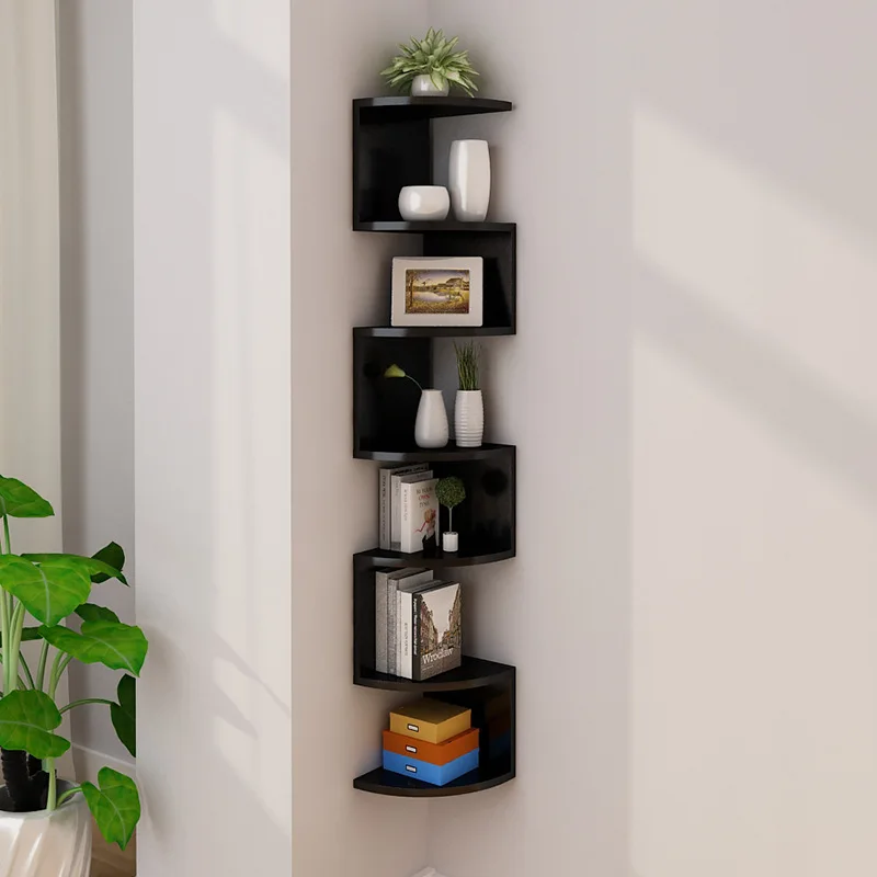 Simple Wooden Five Layer Storage Rack Wall Mounted Corner Storage Bookshelf Living Room Bedroom Decoration Rack Easy to Install