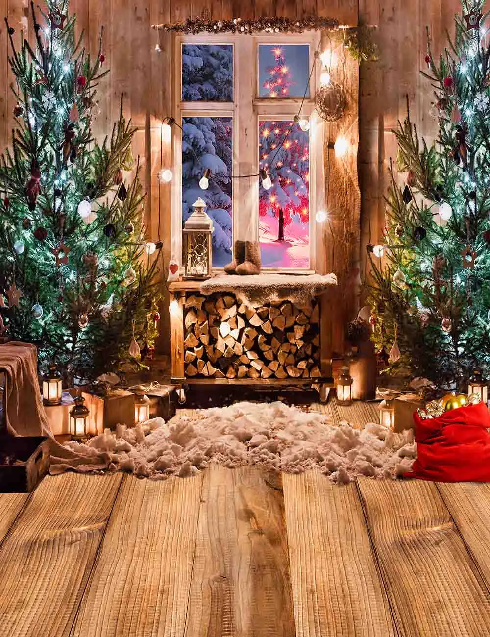 Capisco Winter Snow Christmas Photography Backdrop Fireplace Xmas Tree Wood House Background Holiday Party Banner Props Supplies