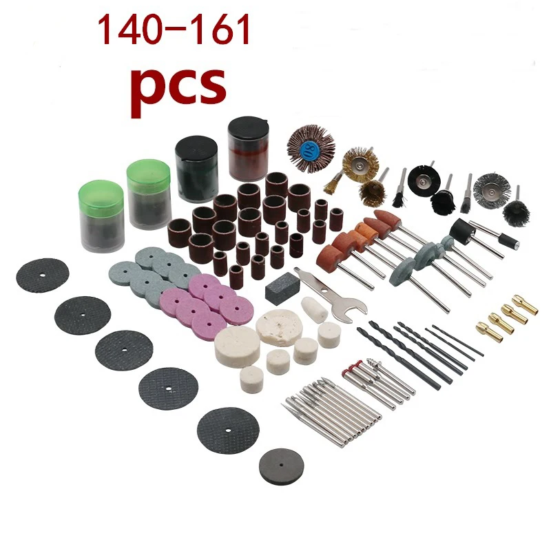 140-161 Pcs Elektrische Grinder Accessoire Set, Slijpen Hoofd, Hars Snijden Blade, Schuurpapier Ring, borstel, Graveren, Frees