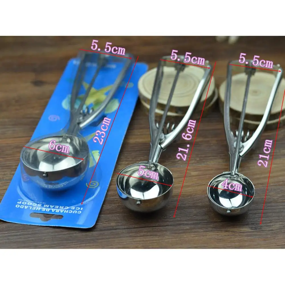 27 New Kitchen Ice Cream Mash Potato Scoop Stainless Steel Spoon Spring Handle Kitchen Accessories Wholesale 3 size for choose