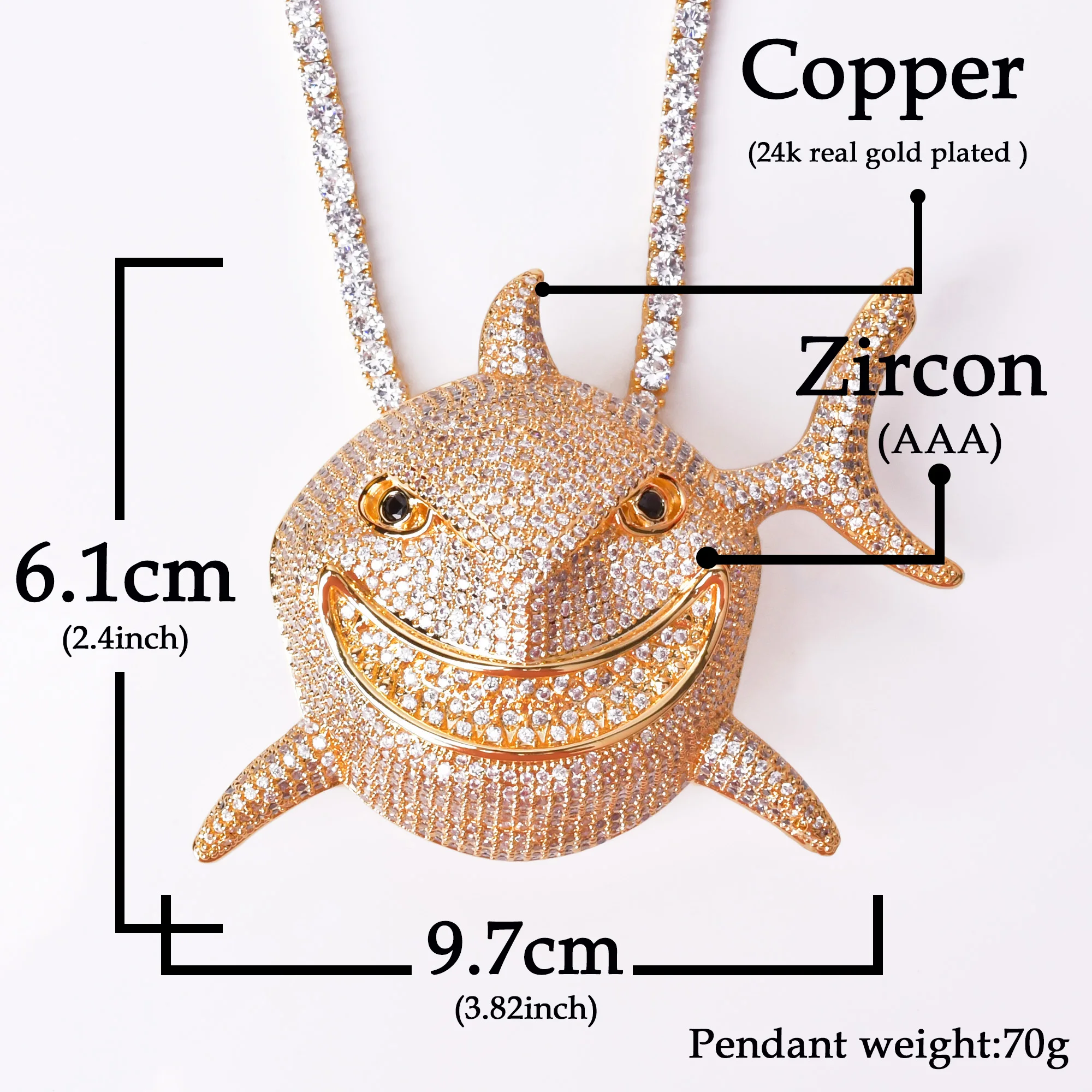 Animal Shark Pendant Necklace Gold Color Hip Hop Rock Street Jewelry