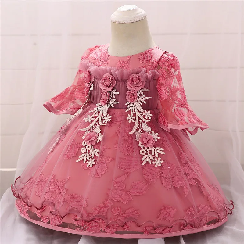 2020 Flower Girls Dresses 보석 긴 소매 레이스 아플리케 소녀 미인 대회 가운 맞춤 제작 바닥 길이 첫 성찬식 복장