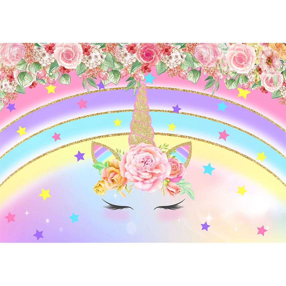 Funnytree Unicorn Background Photographic Studio Birthday Rainbow Children Flower Colorful Custom Backdrop Photobooth Photowall
