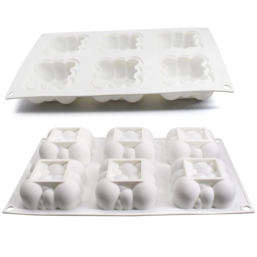 6 Cavity Square Clouds Shape Silicone Mould 3D Bubble Cake Mold Pan For Baking Form Mousse Moulds Dessert Cake Decorating Tools