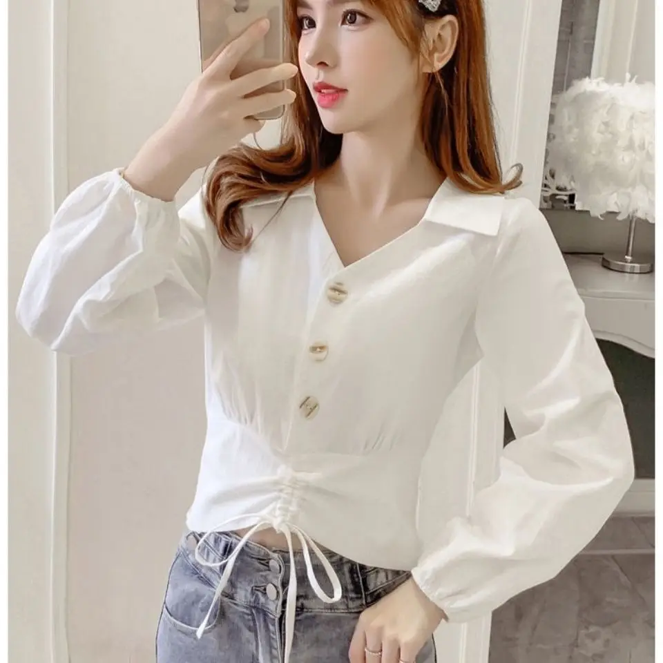

2021 Spring Women Office Blouses Fashion Long Sleeve Shirts Slim Shirt Blouse Tops Women's Clothing White Button Up shirt
