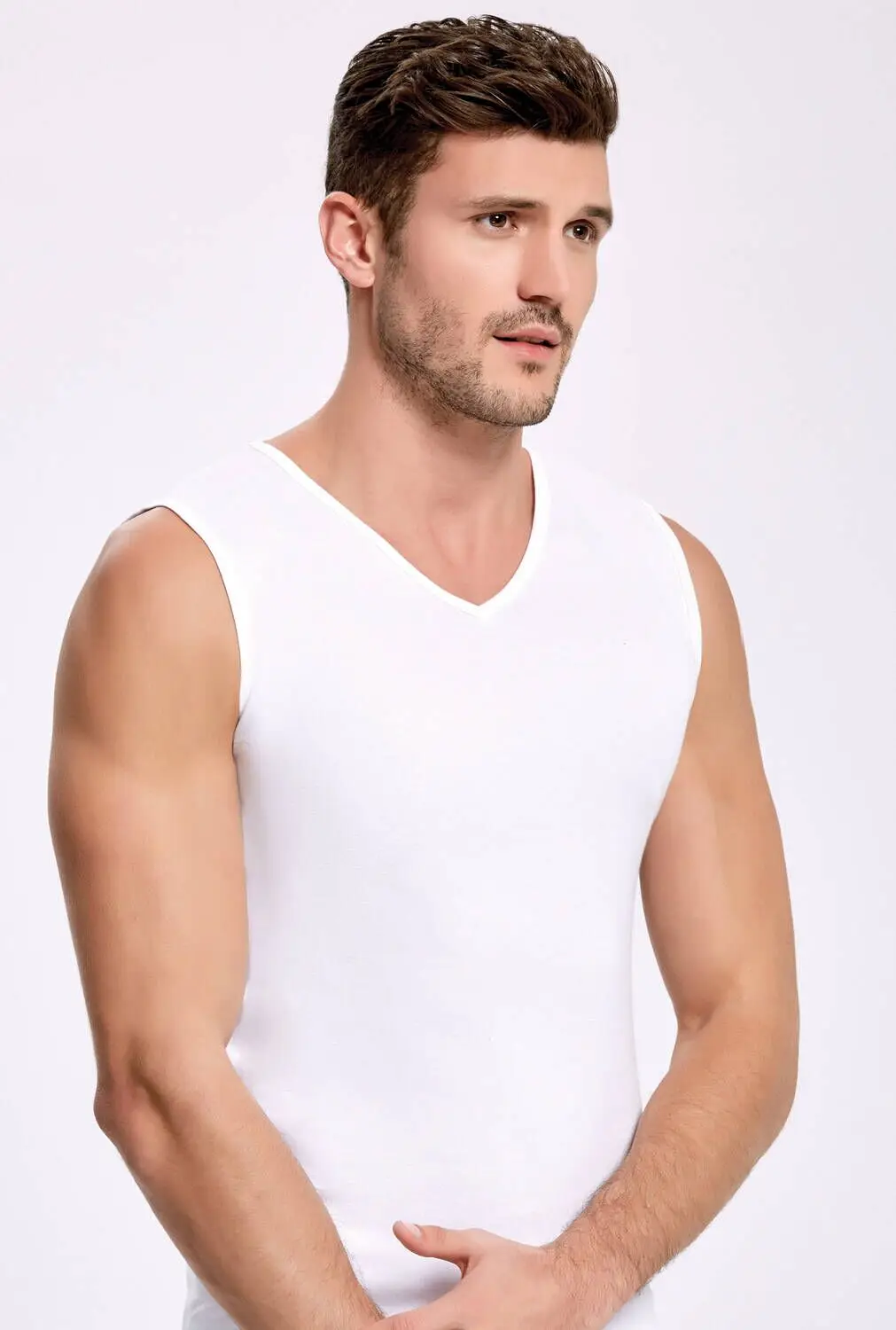 Principle of 1008 V Collar White Male Undershirt 5 PCs