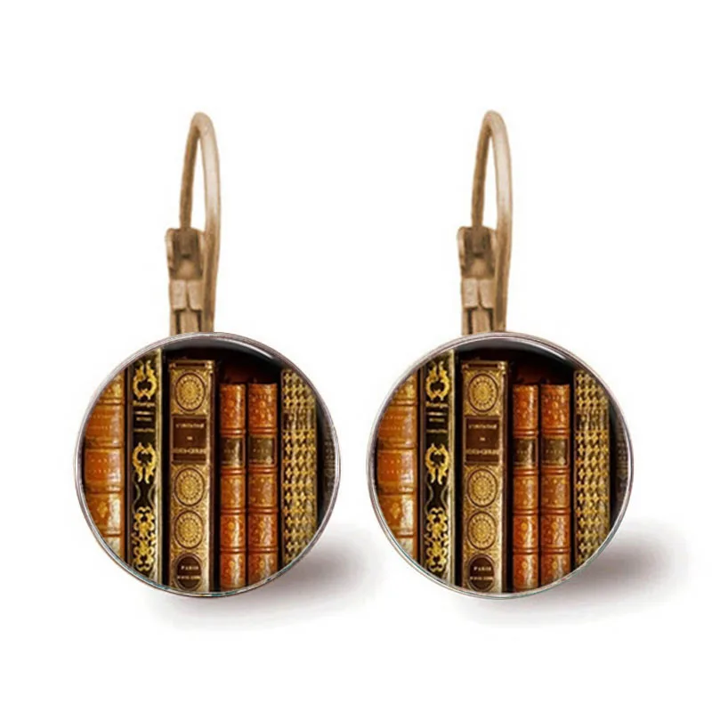 Library Books Earring Vintage Book Art Photo Jewelry Glass Pendants Earring Give Lover Gift