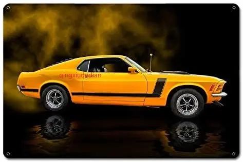 

Maizeco 1970 Yellow Mustang Boss 302 Fastback Indoor Bar Poster Home Man Cave Shop Beer 12 x 8 Inch Metal Signs Wall Decor Tin