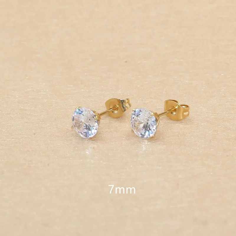 Round Colorful Coffee Zircon Stud Earrings, Stianless Steel Needle, Brief Jewelry, No Allergy, 20 Colors to Choose, AAA, 7mm
