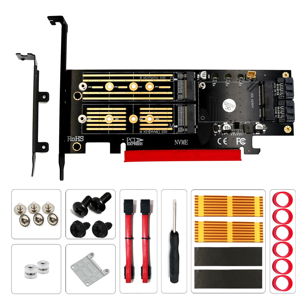 

H1111Z Add On Card M.2 NVME NGFF mSATA Riser PCIE to M2 Adapter with Gold M.2 Heatsink SSD Cooling PCI Express X4/X8/X16 Raiser