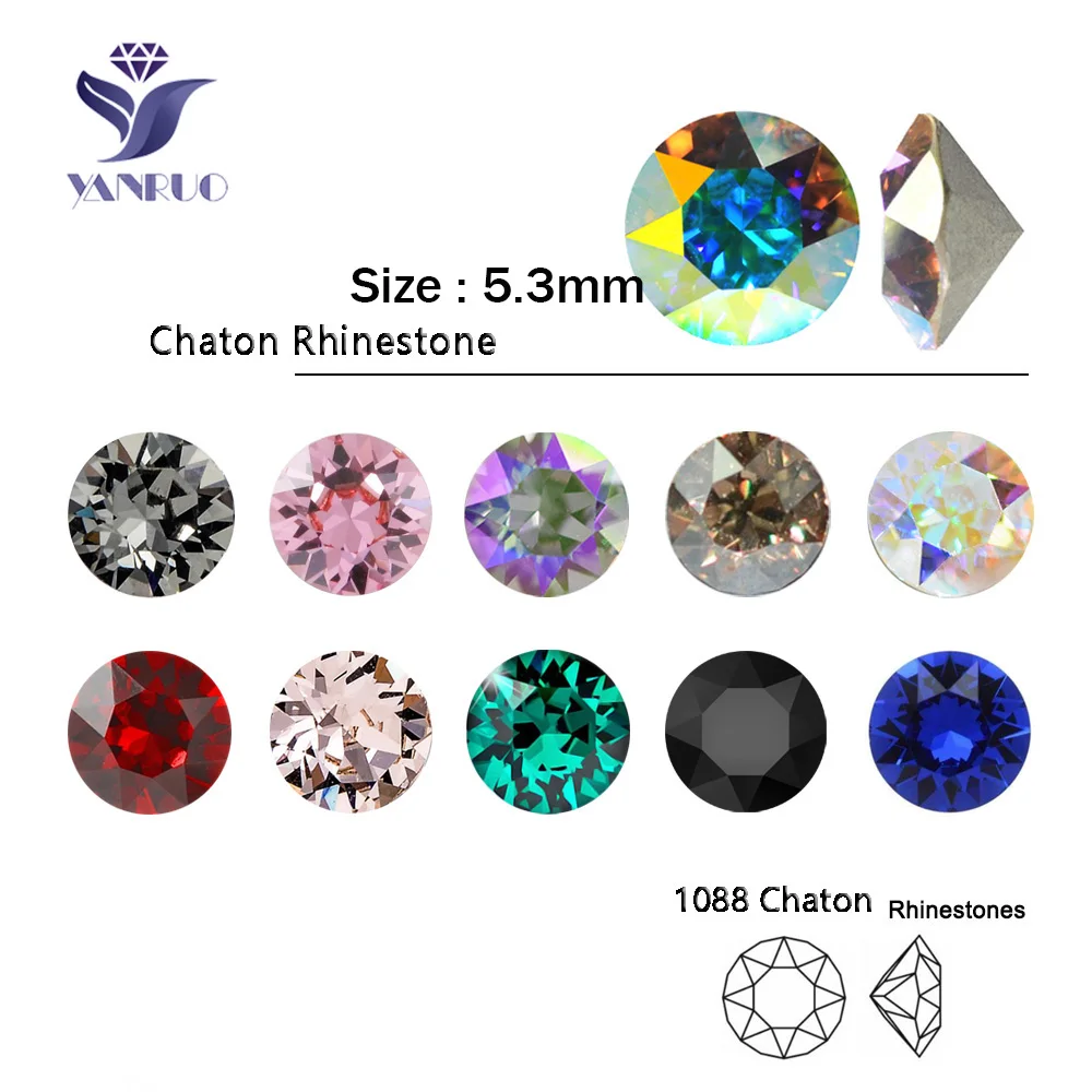 YANRUO 5.3mm 1088-Chaton Pointed Beauty Strass Rhinestones Nail Charms Glitter Crystal Ornament Accessories Nail Art Decorations