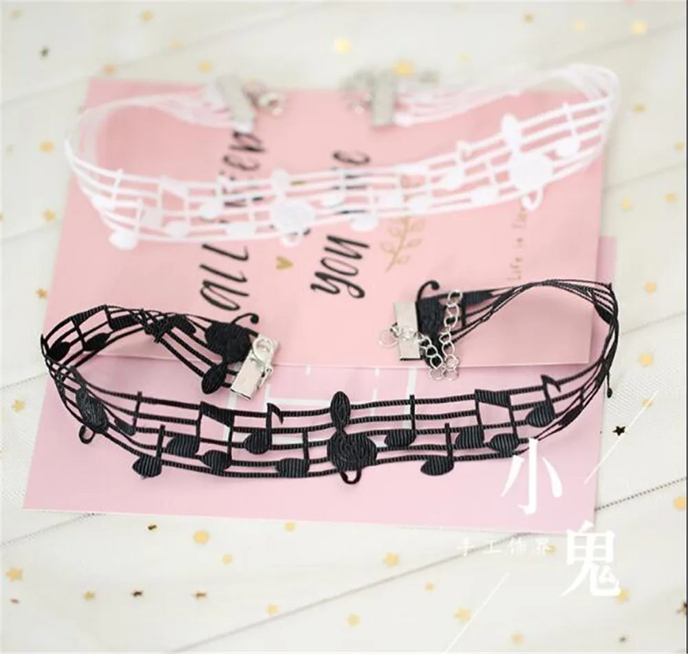 lolita Kawaii black white  musical note Necklace lace Chokers Necklaces For Girls gift B564