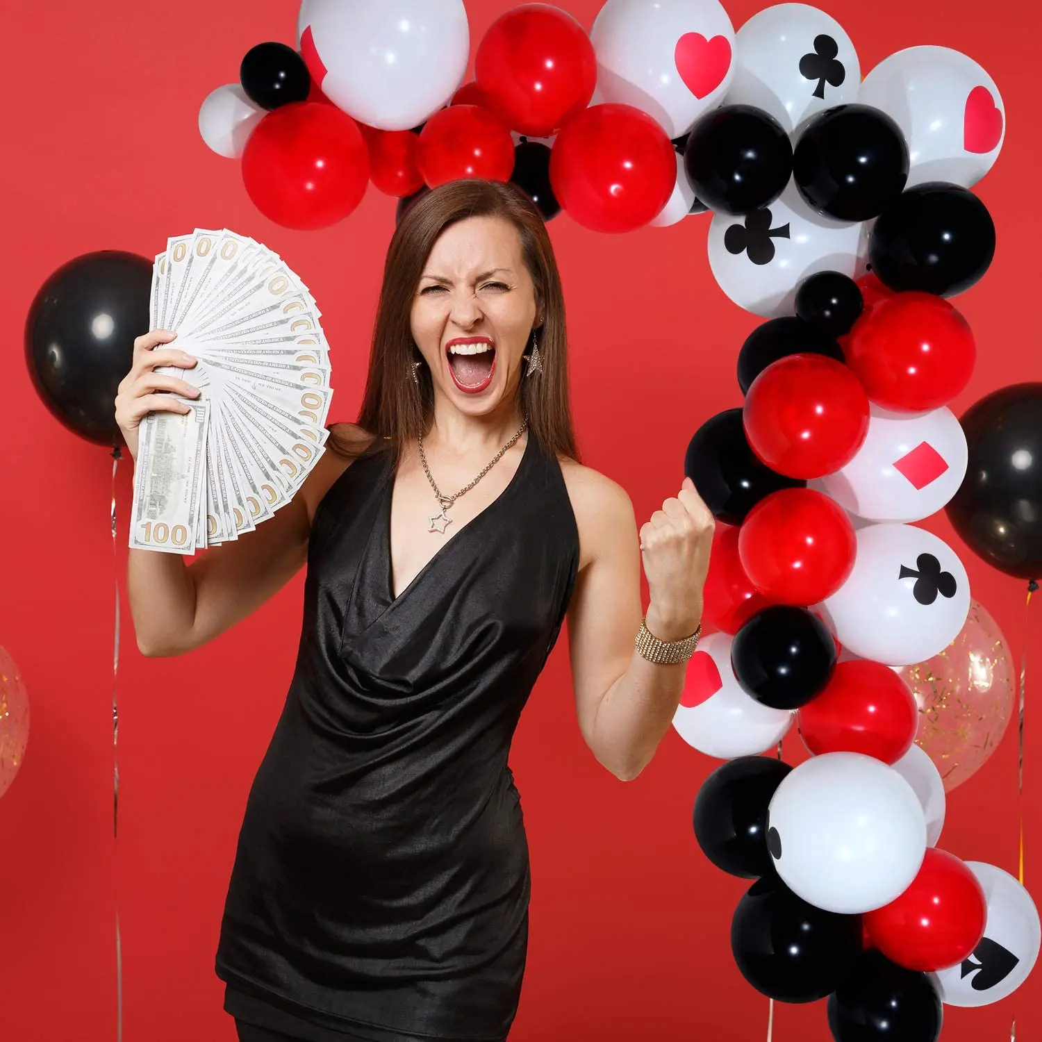 Poker Foil Ballon Spades/Hearts/Clubs/Diamonds Balloons Las Vegas Casino Party Decor Happy Birthday Red Black Ball Globo Supply