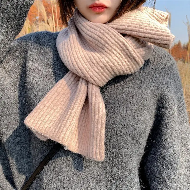 Short Scarf Winter Female Pure Color Wool Knitted Scarf Student Adult Korean Keep Warm Outside In Winter Fashion Scarf Women